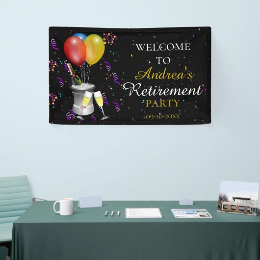 Welkom bij Pensioenfeest Celebration Black Spandoek (Beurs)