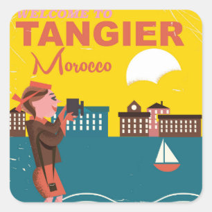 Welkom bij Tangier Marokko vintage reisposter Vierkante Sticker