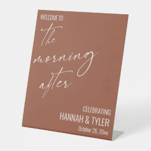 Welkom bij The Morning After Brunch Terracotta Reclamebord Met Voetstuk