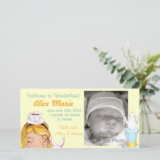 Welkom bij Wonderland Geboorteaankondiging Boter Aankondiging (Staand voorkant)