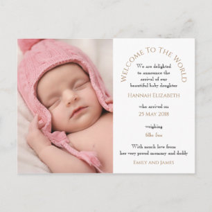 Welkom bij World Baby Girl Foto Typografie Briefkaart