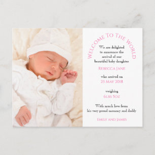 Welkom bij World Baby Girl Photo Text White Briefkaart