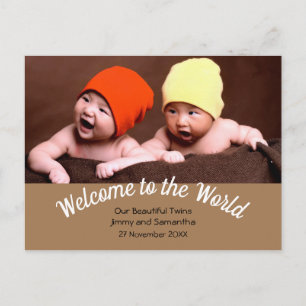 Welkom bij World Twin Birth Aankondiging Foto Briefkaart
