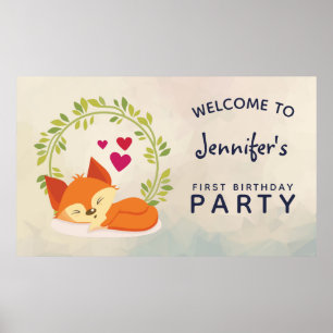 Welkom Birthday Fox met hart Poster