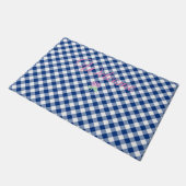 Welkom blauwe gingham deurmat (Schuin)