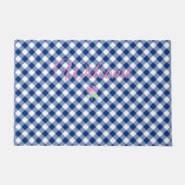 Welkom blauwe gingham deurmat (Voorkant)