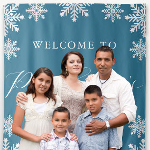 Welkom Blauwe Winter Sneeuwvlok Quinceanera Wandkleed