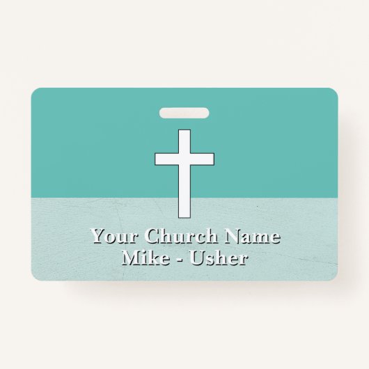 Welkom Blauwgroen Witte Christelijke Kerk Usher Badge (Voorkant)