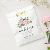 Welkom Blush roze en blauwe bloemen Bedankzakje (Gezegeld)