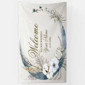 Welkom Boho White Orchid Flowers Blue Moon Party Spandoek (Verticaal)