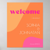 Welkom bold roze sinaasappel retro bruiloft teken poster (Voorkant)