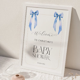 Welkom Boy Blue Bow Twins Baby shower Poster