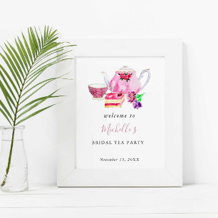 Welkom Bruidsfeest Theepartij Roze Waterverf Poster