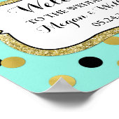 Welkom bruiloft Blue Black Gold Confetti Poster (Hoek)