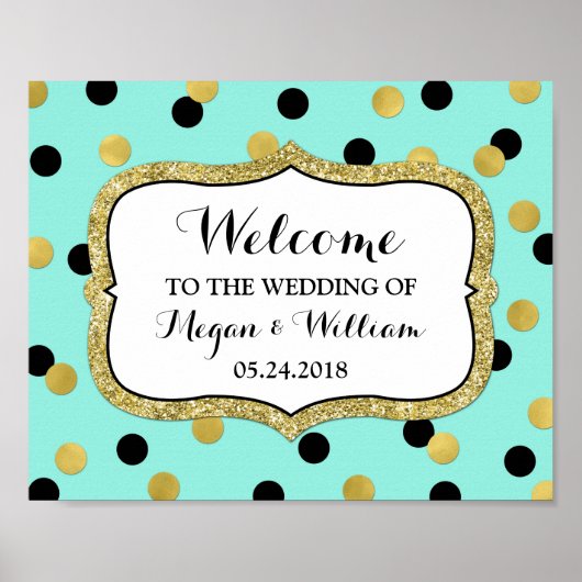 Welkom bruiloft Blue Black Gold Confetti Poster (Voorkant)