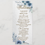 Welkom Bruiloft Dusty Blue Waterverf Flowers Programma (Voorkant / Achterkant)
