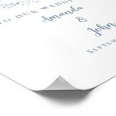 Welkom bruiloft Elegant Calligraphy Dusty Blue Poster (Hoek)