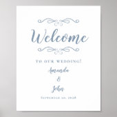 Welkom bruiloft Elegant Calligraphy Dusty Blue Poster (Voorkant)