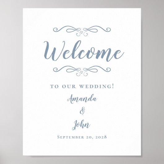Welkom bruiloft Elegant Calligraphy Dusty Blue Poster (Voorkant)
