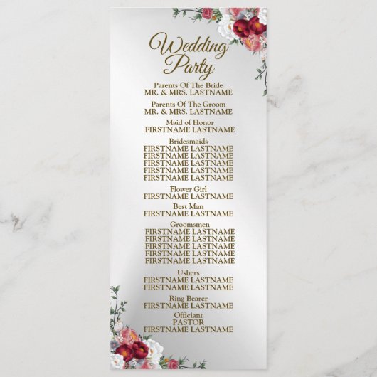 Welkom bruiloft kleurig rood wit zilver programma (Achterkant)