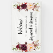 Welkom bruiloft Marsala Flowers Banner (Verticaal)