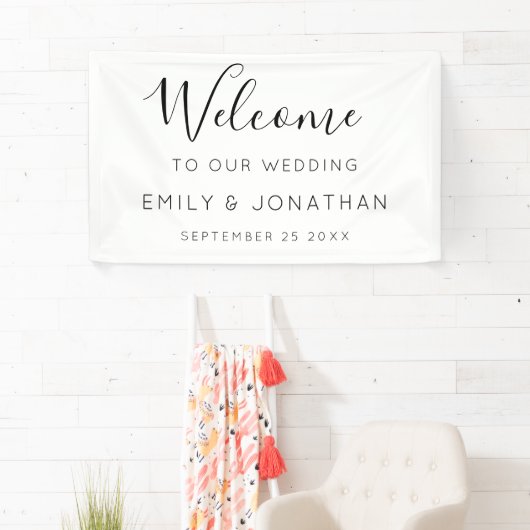 Welkom bruiloft Names Datum Zwart Spandoek (Insitu)