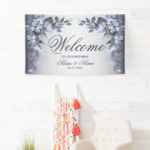 Welkom bruiloft Navy Blue Decor Floral Spandoek (Insitu)
