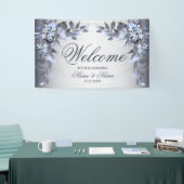 Welkom bruiloft Navy Blue Decor Floral Spandoek (Beurs)
