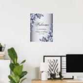Welkom bruiloft Navy Blue Floral Modern Poster (Thuiskantoor)