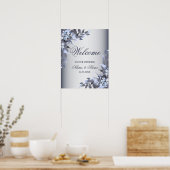 Welkom bruiloft Navy Blue Floral Modern Poster (Keuken)