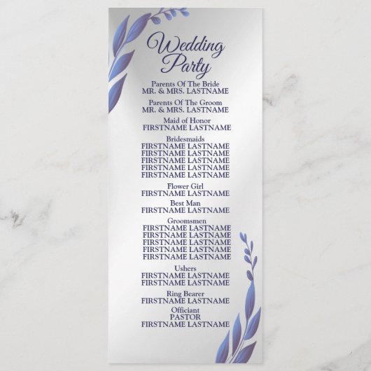 Welkom bruiloft Paars Blue Floral Silver Modern Programma (Achterkant)