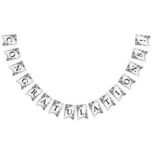 Welkom bruiloft Paarse Floral Green Foliage Vlaggetjes