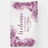Welkom bruiloft Partij Roze Bloemen Legant Modern Spandoek (Verticaal)
