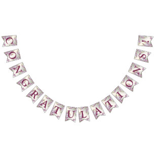 Welkom bruiloft Pink White Flowers Elegant Vlaggetjes