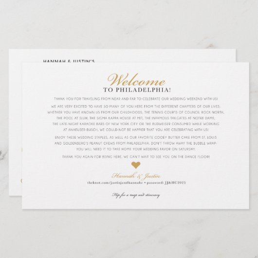 Welkom Bruiloft Route Kaart Kaart - CUSTOM Hannah (Voorkant / Achterkant)