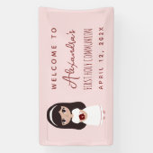 Welkom Brunette Girl Pink Cute Spandoek (Verticaal)