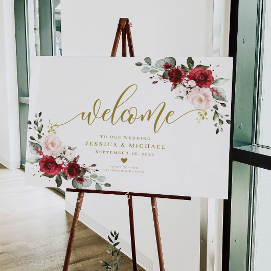 Welkom Bugundy Floral Poster