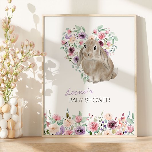 Welkom Bunny Floral Love Heart Poster