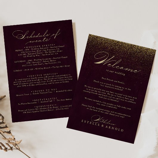 Welkom Burgundy Gold Glitter Wedding