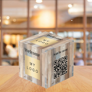 Welkom business logo QR code driftwood menu tabel Kubus