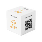 Welkom business logo QR code menu witte tafel Kubus (Voorkant hoekig)