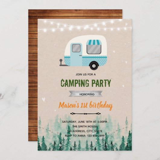 Welkom camper, themauitnodiging kaart (Voorkant / Achterkant)