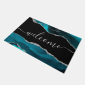 Welkom Chic Blauwgroen Agate Silver Glitter Script Deurmat (Schuin)