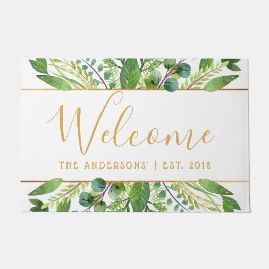 Welkom Chic Greenery & Gold Foil Deurmat (Voorkant)