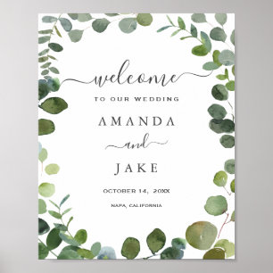 Welkom Chic Script Greenery Eucalyptus Weddenschap Poster