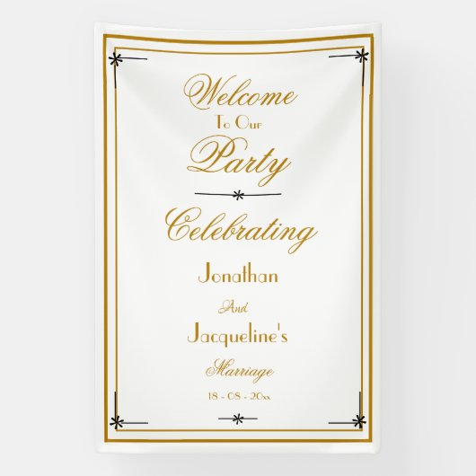 Welkom Classy White & Gold Script Chic Weduwen Spandoek (Verticaal)