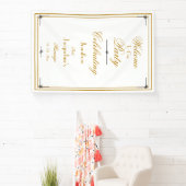 Welkom Classy White & Gold Script Chic Weduwen Spandoek (Insitu)