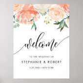 Welkom CORA Peach Floral Wedding Poster (Voorkant)
