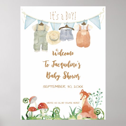 WELKOM Cottcore Fox Mushrooms Baby shower Poster (Voorkant)