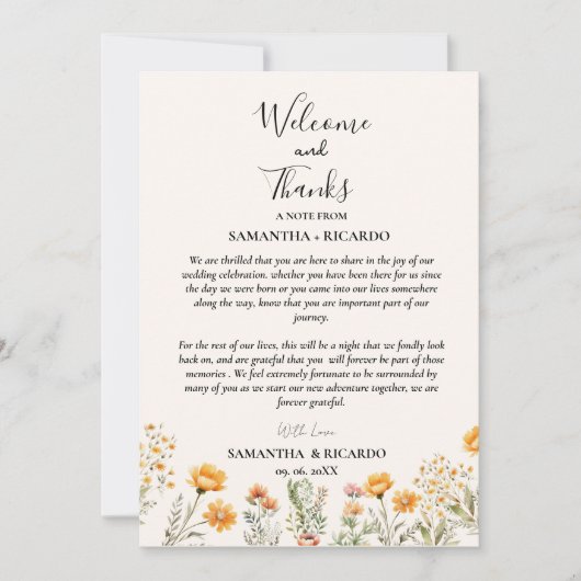 Welkom & dank u huwelijksgast tafel Kaart (Voorkant)